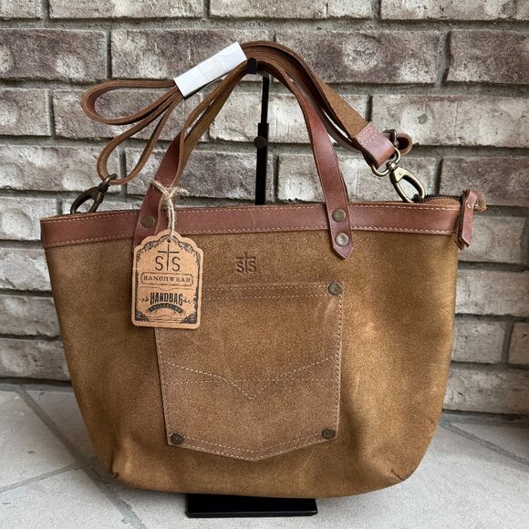 STS RANCHWEAR CALVARY SATCHEL ALASKA ROUGH OUT CROSSBODY BAG BROWN LEATHER - Picture 1 of 16